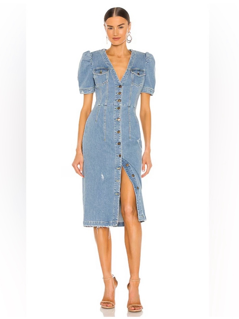 Retrofete Annie Puff Sleeve Denim Dress Medium